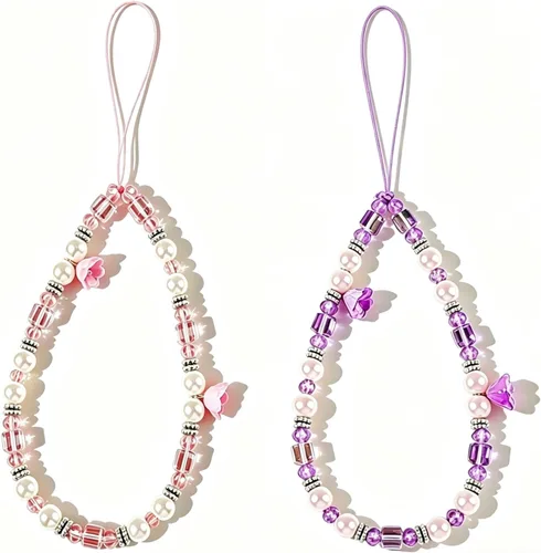 Vista 9 de Phone Charm Beaded Camera Wrist Strap Cute Chain Lanyard Wristlet 3 piezas de cristal