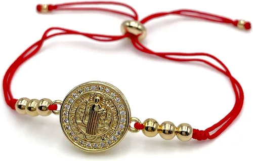 Vista 3 de St Benedict Medal Protection Bracelet for Women - Adjustable Red String with Mini Zircons Bead - Christian Jewelry