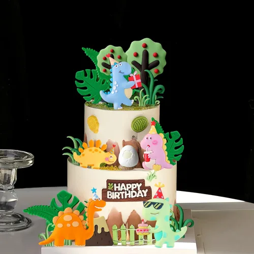 Vista 4 de 20 piezas de decoración de pastel de cumpleaños de dinosaurio, decoración de pastel de dinosaurio, suministros de fiesta de cumpleaños, recuerdos