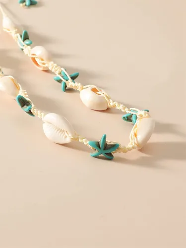 Vista 5 de Gargantilla de concha de estrella de mar, collar de playa con perlas de perlas, gargantilla bohemia con cuentas, gargantilla ajustable con estrellas