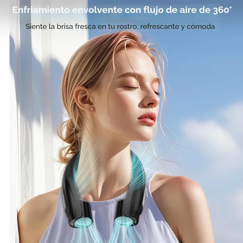 Vista 2 de Hionly Ventilador de cuello AI, ventilador personal portátil ajustable de 6 velocidades, recargable, batería de 6000 mAh de enfriamiento más rápido