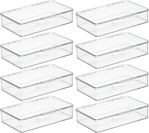 Vista 9 de mDesign Organizador de almacenamiento apilable de plástico con tapa con bisagras para baño, gabinete, cajón, debajo del fregadero, organización