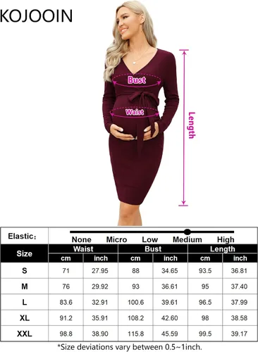 Vista 6 de KOJOOIN Vestido de maternidad de punto acanalado de manga larga con cuello en V, entallado, para otoño, casual, minivestido para baby shower, sesión