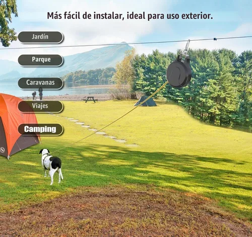 Vista 6 de Cable de amarre para perro de 30 pies y correa retráctil para perro, cable 2 en 1 para tirolesa, carro de cable o ancla, carrete de amarre retráctil