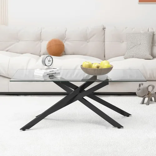Vista 6 de HomVent Mesa auxiliar rectangular de vidrio templado transparente de 47.2 pulgadas, diseño elegante con patas de metal negro, mesa de centro