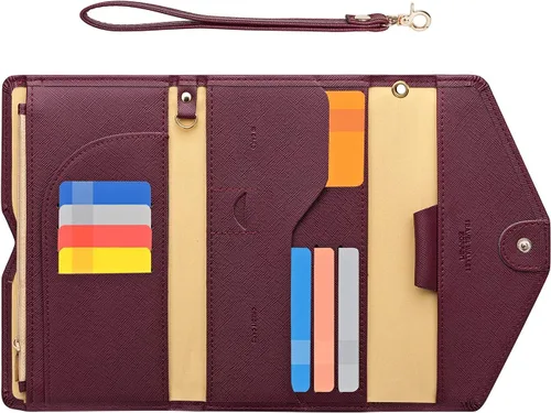 Vista 10 de Billetera y porta pasaporte y documentos de viaje (Ver.5) para mujer con bloqueo Rfid y correa para la muñeca #28 verde silencioso Ver.5