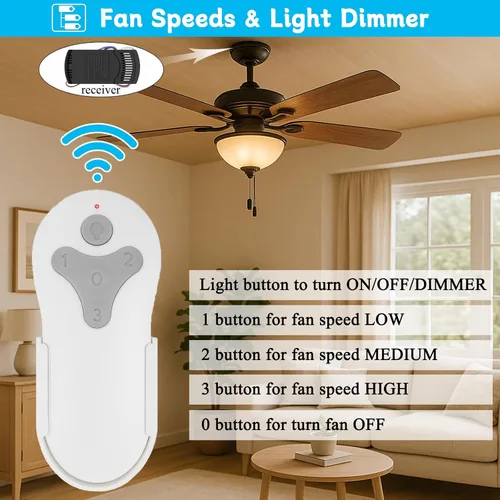 Vista 2 de Kit de Reemplazo Universal para Control Remoto de Ventilador de Techo Compatible con Harbor Breeze, Hunter, Hampton Bay, Atenuador de Luz de 3