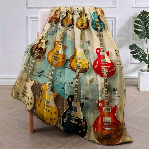 Vista 2 de Manta de música de guitarra vintage, regalos para mujeres, manta de franela de músico, manta suave y cálida para cama, sofá, hogar, viajes