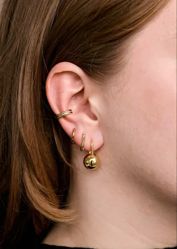 Vista 8 de Ana Luisa Aretes gruesos de nudo pequeño, chapados en oro de 14 quilates y plata para mujer, aretes colgantes de bola de moda, nudos dorados