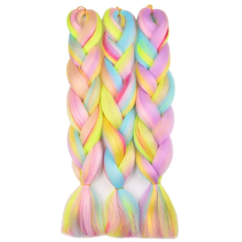 Vista 13 de BACANA Extensiones de cabello para trenzar en 4 tonos, degradado verde y rosa, extensiones de cabello colorido para trenzar, trenzas para niños