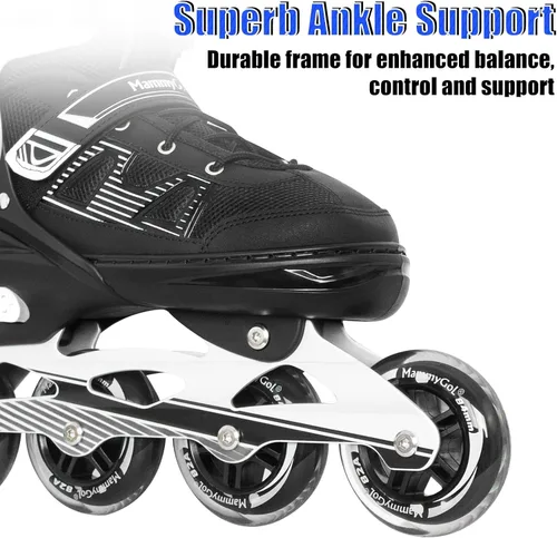 Vista 2 de MammyGol Patines en línea para adultos para hombres y mujeres, rodillos con cuchillas con rodamientos de acero al carbono, freno TPR, malla 3D