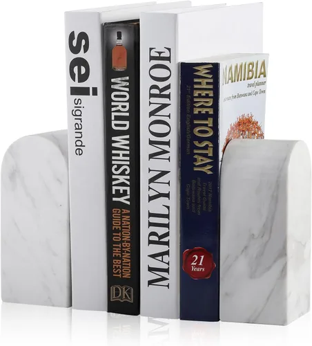 Vista 30 de Koville Sujetalibros de mármol italiano de Carrara para estantes, extremos decorativos para libros, 7 libras, soporte de libros de mármol Bianco