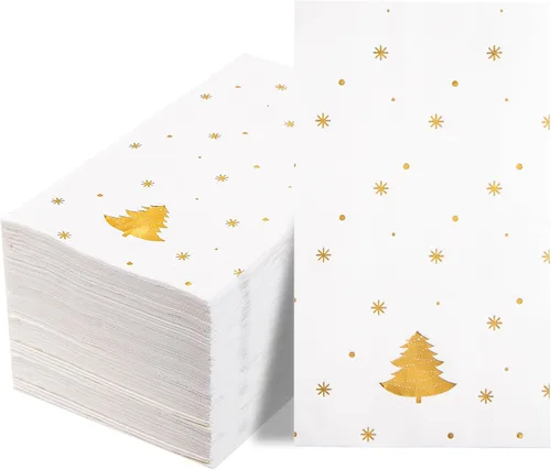 Vista 13 de WDF 100 unidades de servilletas negras y doradas desechables - 3 capas, servilletas negras con borde dorado, servilletas desechables de papel