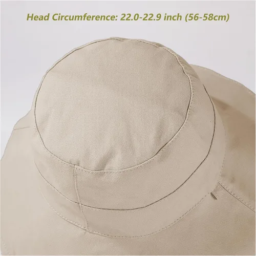 Vista 2 de vidsel Sombreros de sol para mujer, de ala ancha, reversible, de algodón, plegable, de verano, con clip para sombrero, protección UV Beige