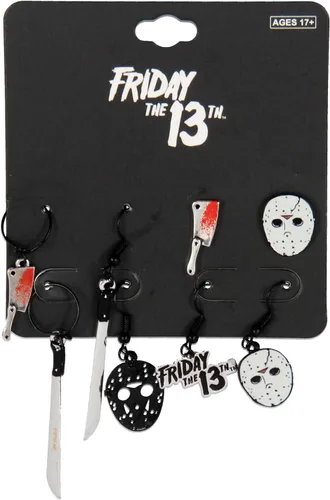 Vista 4 de Friday The 13th - Juego de aretes colgantes con espalda cerrada, paquete de 4, Metal, Sin gemas.