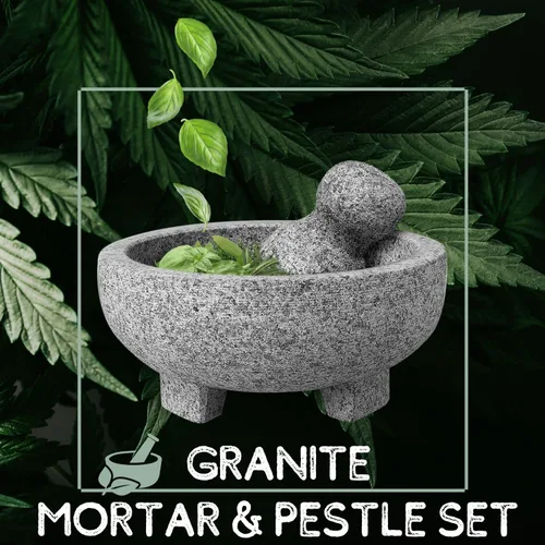 Vista 2 de Flexzion Juego de mortero y mortero de granito – Molcajete de piedra