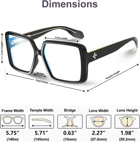 Vista 8 de VISOONE Gafas gruesas de gran tamaño con bloqueo de luz azul para mujer