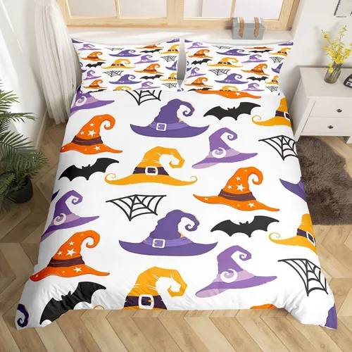 Vista 10 de Manfei Juego de funda de edredón de Halloween tamaño individual, juego de ropa de cama de 2 piezas para niños y niñas, decoración de habitación