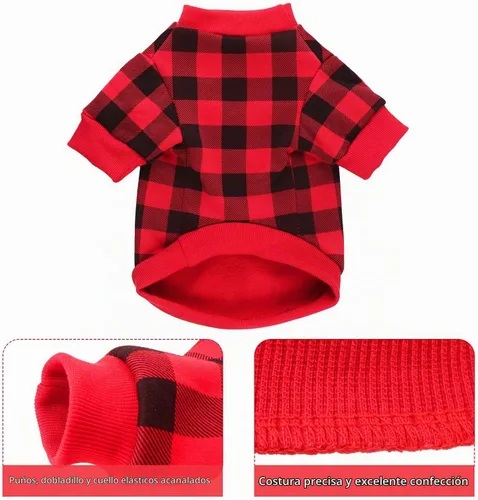Vista 5 de Suéter de forro polar para perros pequeños con patrón de cuadros búfalo, ropa para perros suave y engrosada, ropa cálida para cachorros, suéter