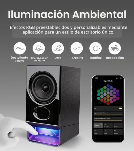 Vista 8 de Edifier Altavoces R20BT para computadora, controles táctiles, entradas AUX Negro