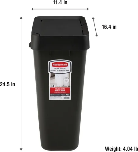 Vista 7 de Rubbermaid Touch-Top - Bote de basura de cocina con tapa, 12.2 galones, color negro, contenedor de basura para el hogar, cocina, apartamento/garaje