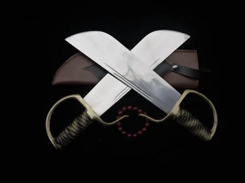 Vista 3 de Chinese Wing Chun - Espadas de mariposa Bart Cham Dao - Cuchillas de acero inoxidable hechas a mano con funda de cuero, accesorios de latón