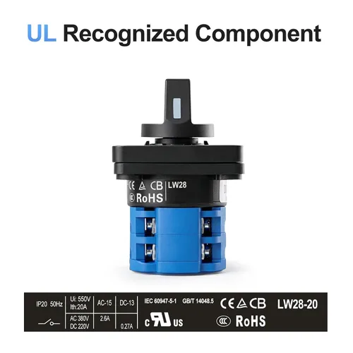 Vista 2 de Baomain Interruptor de cambio rotativo, 20A 3 posiciones, selector de leva de 8 terminales con selección de circuito 1-0-2, certificado UL