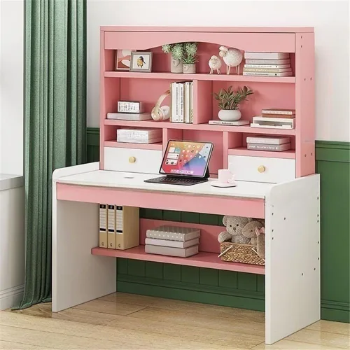 Vista 6 de Mesa rectangular de almacenamiento para niños con cajón, estantería moderna, estantes para mesa de trabajo, mesa de PC, escritorio de esquina