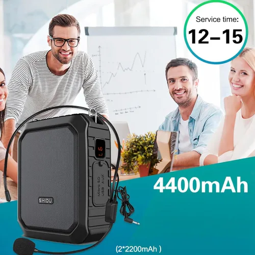 Vista 2 de Amplificador de voz con micrófono de solapa/micrófono auriculares-18 W IPX5 impermeable megáfono altavoz sistema Pa, micrófono portátil Bluetooth