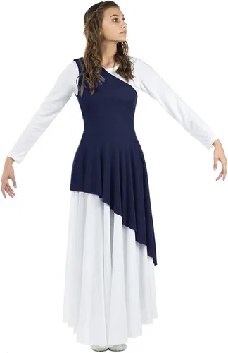 Vista 20 de Danzcue - Túnica de baile de alabanza asimétrica para mujer, (el vestido blanco no está incluido)