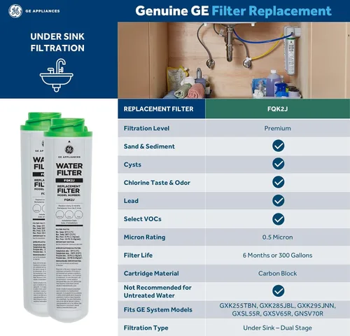 Vista 4 de GE Reemplazo del filtro de agua para debajo del fregadero, flujo doble, reduce los sedimentos, el óxido y otras impurezas del agua, se adapta al