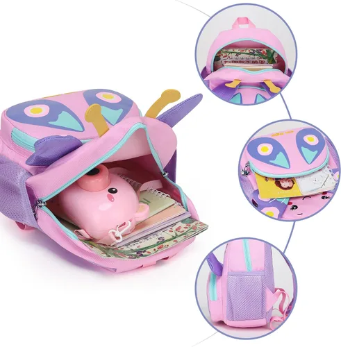 Vista 4 de Cute Animal Toddler Backpack3D Animal CartoonMINi Travel Backpack Butterfly Bag for Baby 1-5 Years Girls Personalized Waterproof Bag Kids