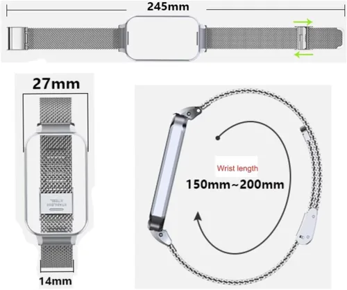 Vista 6 de Compatible con Xiaomi Redmi Band 2 Bandas, correa de repuesto de metal de acero inoxidable con marco de metal para Xiaomi Smart Band 8 Active