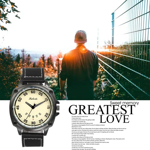 Vista 4 de Reloj de pulsera de cuero negro analógico para hombre con números arábigos y números arábigos