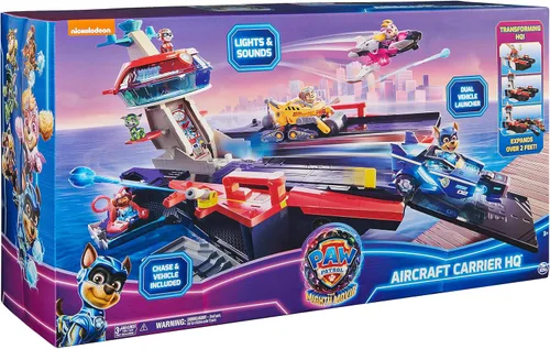 Vista 10 de Paw Patrol: The Mighty Movie, Cuartel General Portaaviones, con Figura de Acción de Chase y Mighty Pups Cruiser, Juguetes para Niños y Niñas de 3+