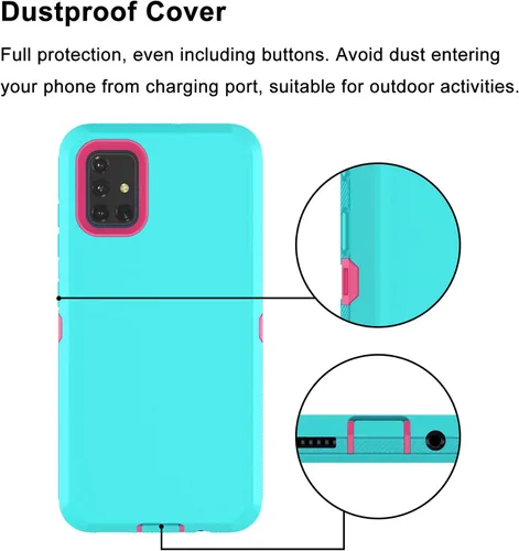 Vista 4 de Funda para Galaxy A51 4G (no compatible con la versión A51 5G), a prueba de golpes, resistente, resistente, de goma de plástico duro, 2 capas, funda