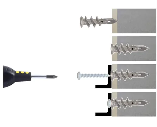 Vista 3 de Anclajes autoperforantes de zinc para paneles de yeso con kit de tornillos de acero inoxidable, anclajes de pared de metal resistente y tornillos #8