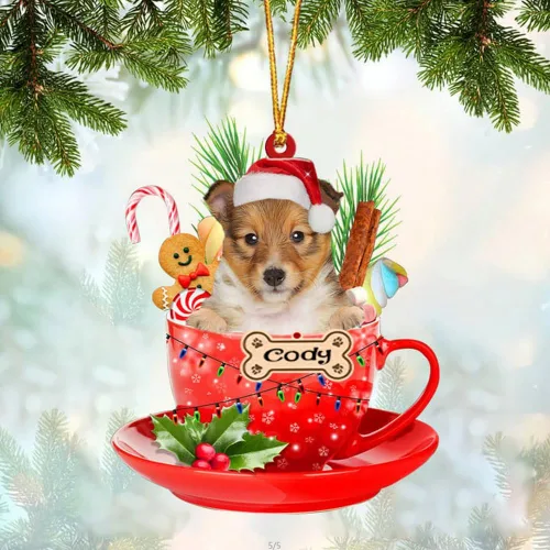 Vista 54 de NAZENTI Adorno personalizado de Alaskan Malamute en taza roja, adorno de Navidad personalizado para perros amantes de las mascotas, colgante