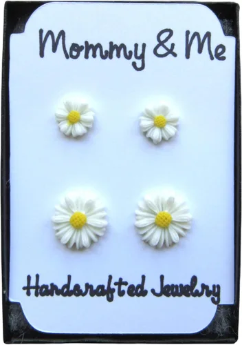 Vista 2 de Aretes de margaritas para mamá e hija, joyería de flores a juego para madre e hija