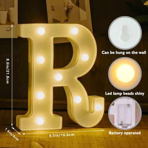 Vista 2 de Letras Iluminadas, Luces de Letras LED 26 del Alfabeto, Letra Decorativa Iluminada, Letras de Marquesina LED que Funcionan con Pilas para Fiesta