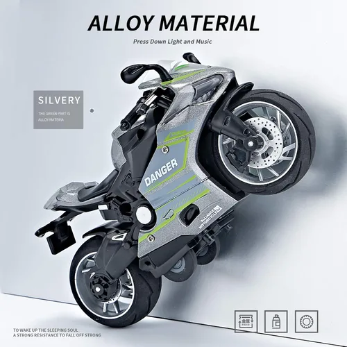 Vista 5 de Modelo de motocicleta de tracción hacia atrás, motocicleta de juguete a escala 1:12, juguete de motocicleta con luz y música para niños y niñas