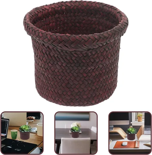 Vista 8 de NUOBESTY Cesta redonda de hierba marina: 5.5 x 7.1 pulgadas, cubierta de macetas tejidas, contenedores de macetas - Cesta de mimbre para plantas