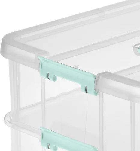 Vista 7 de Sterilite Stack and Carry - Caja de mango de 2 capas, contenedor de almacenamiento pequeño de plástico apilable con tapa de pestillo, contenedor