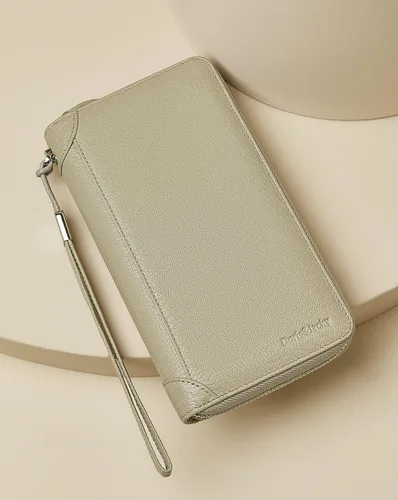 Vista 3 de DORIS&JACKY Cartera de cuero para mujer, con bloqueo RFID, gran capacidad, cremallera alrededor de las bolsas de viaje, Cartera RFID