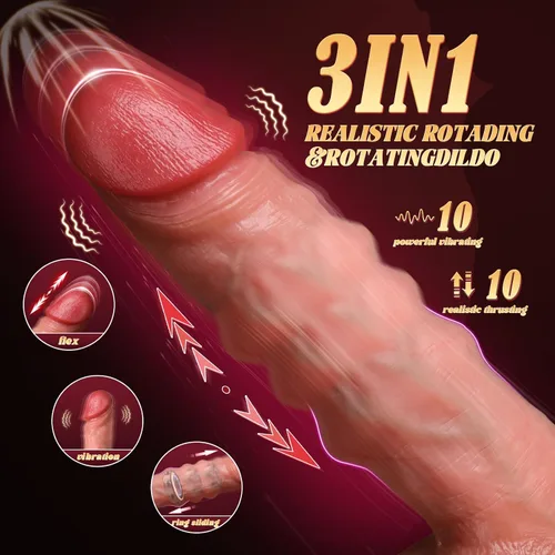 Vista 4 de Vibrador de empuje realista con anillo deslizante de 360° y control remoto Desnudo