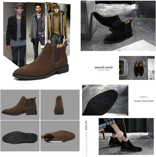 Vista 2 de Botas Chelsea de cuero para hombre, acogedoras botas formales de gamuza chukka de estilo formal, cómodas y formales.
