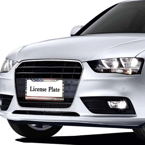Vista 4 de Smooffly Marco de placa de matrícula con bandera de Estados Unidos pintada en madera vieja para accesorios decorativos de coche, resistente al