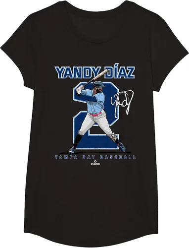 Vista 3 de Camiseta Number and Portrait Yandy Diaz Tampa Bay MLBPA, Negro