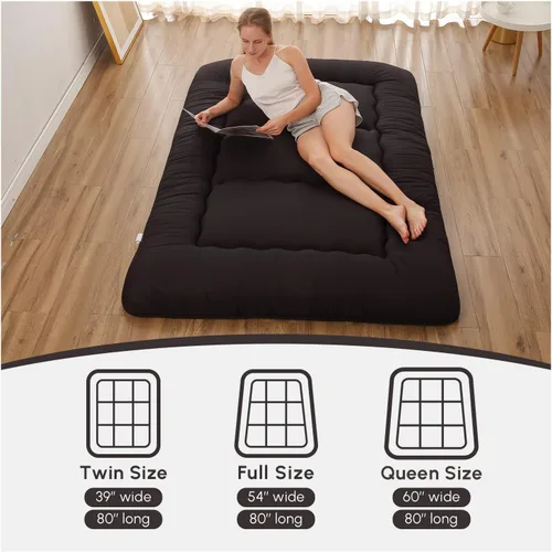Vista 3 de Zelladorra Colchón japonés de suelo, colchón futón con bolsa de almacenamiento portátil y funda lavable, tapete de tatami grueso enrollable adecuado