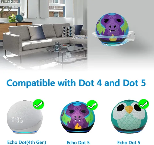 Vista 4 de GEEKRIA Soporte de pared acrílico compatible con Echo Dot 2022 5ª generación/4ª generación, 5ª generación con reloj LED y Alexa, protector